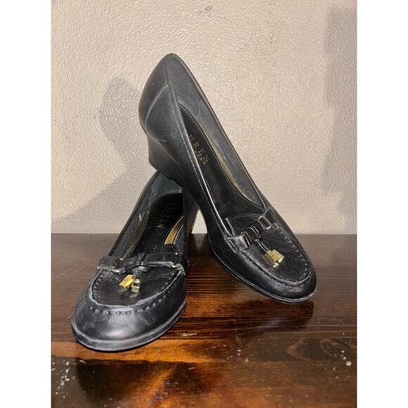 Lauren Ralph Lauren Preppy Academia Tassels Stacked Heeled Wedges Loafers - Picture 1 of 10